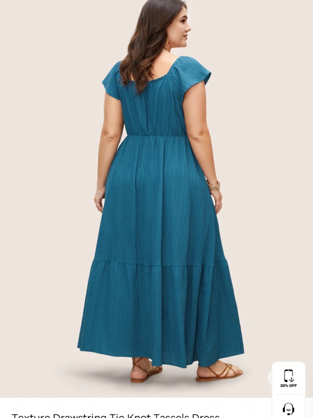 Bloomchic Textured drawstring tie knot tassel dress - Picture 2 of 3